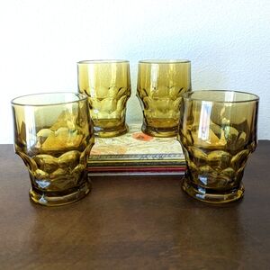 Set of Four Vtg Anchor Hocking Amber Honeycomb Georgian Juice Glasses Tumblers